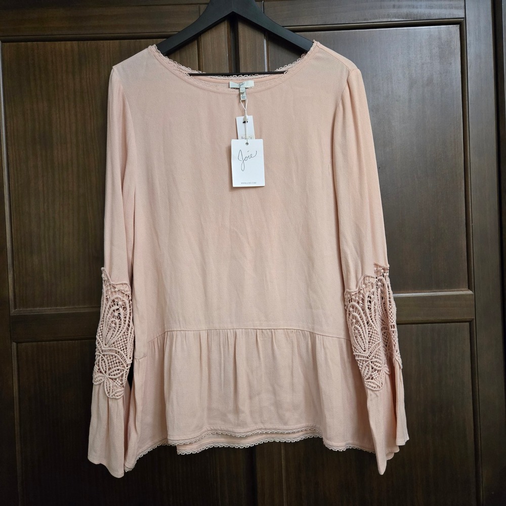 Joie Emelda Primrose Pink Crochet Lace Peplum Bell Sleeve Blouse NWT Large